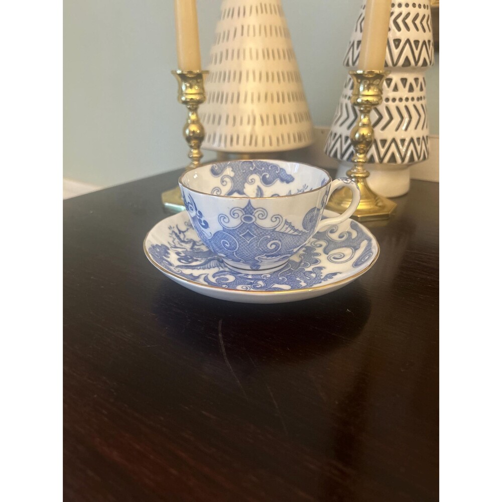 Vintage Royal Worcester Blue Dragon Teacup and Saucer Set – Fine Bone China